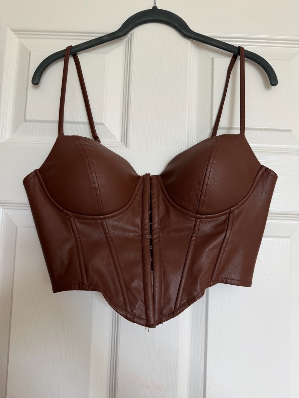 Windsor Brown Faux Leather Corset Top